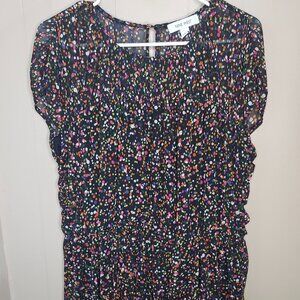 Nine West Sleeveless Black Blouse w/Colorful Polka Dots
